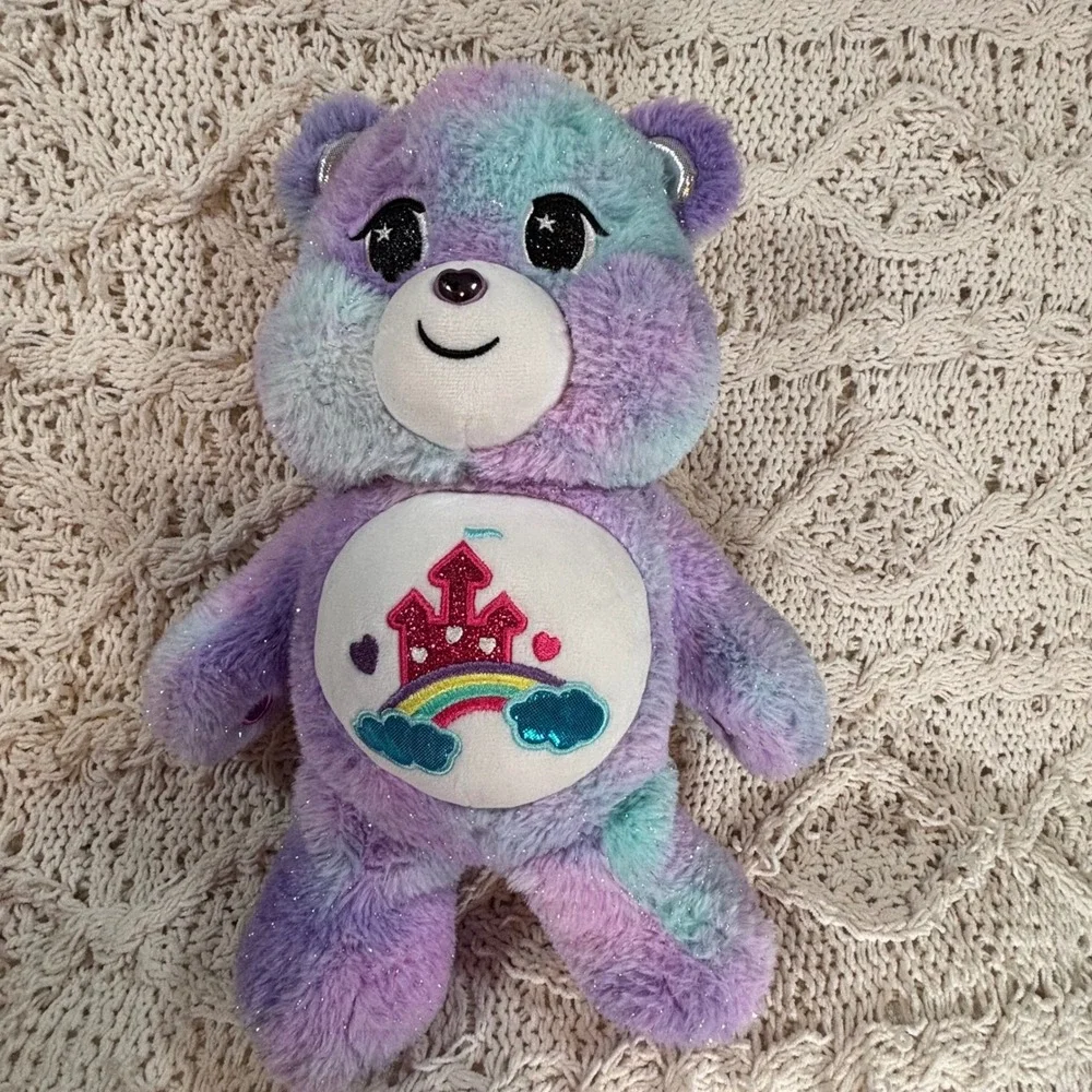Care Bears Care-A-Lot Bear 40th Anniversary Plush Tie Dye Glitter 2022 Basic Fun